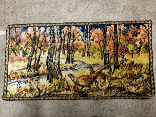 Vintage Tapestry Wall Hanging Rug Pheasants.  20 " X 38 "