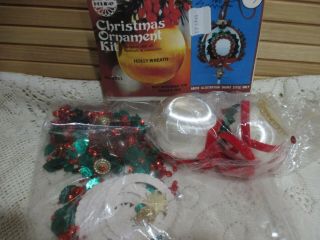 Vintage Walco Ornament Kit Makes 2 Holly Wreath Beads Sequins 1977 One Started