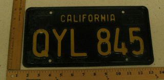 1963 63 California Ca License Plate Tag - Black Qyl 845