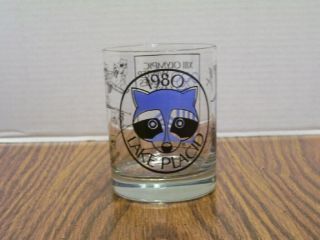 Vintage Lake Placid 1980 Winter Olympics Clear Glass Old Fashioned Roni Raccoon