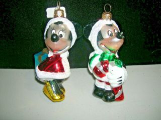 Vintage Christmas Decoration Glass Ornament Mickey And Minnie Mouse Radko