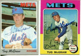 Tug Mcgraw Signed 1970 & 1975 Topps Card Jsa Autograph Mets Baseball