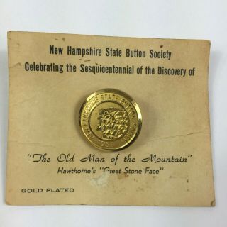 Hampshire State Button Society The Old Man Of The Mountain Gold Plated 1955