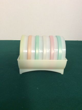 Vintage Tupperware Set Of 6 Multicolored Wagon Wheel Coasters With Holder