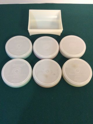 Vintage Tupperware Set of 6 Multicolored Wagon Wheel Coasters with Holder 3