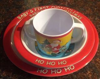 Baby’s 1st Christmas Vintage Melamine Divided Plate,  Bowl & Cup Set