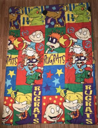 Vintage Rugrats Quilt Blanket 62” X 87” Comforter 1996 Kids Material Flawed