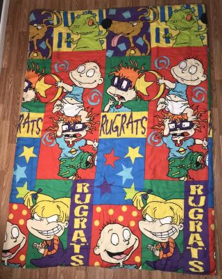 Vintage Rugrats Quilt Blanket 62” X 87” Comforter 1996 Kids Material FlAwEd 2