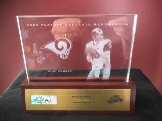 2003 Playoff Absolute Memorabilia Etched Glass Kurt Warner Autographed 4/200