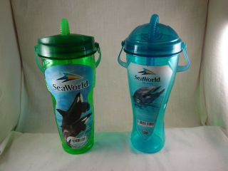 Seaworld Orlando Orca Whale & Dolphin Travel Cup Plant Bottle Tech 9 " 2 Cups