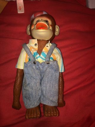 Vintage Aces Orangutan Monkey W/ Pants & Hat Coin Bank Soft Vinyl Plastic 9 1/2 "