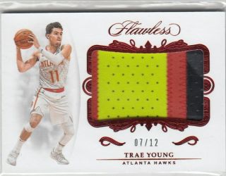 Trae Young 2018 - 19 Panini Flawless Jumbo Patch Rookie Rc Red 07/12
