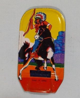 Vintage Tin Litho Whistle Indian With Bow Black & White Horse Japan