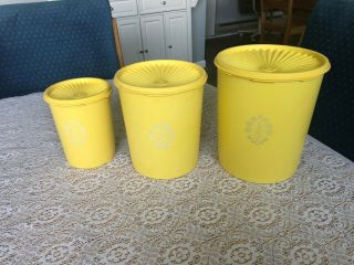 3 Vintage Tupperware Yellow Servalier Canisters 807 805 811