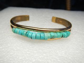Vintage Sterling Copper Southwest Designer Sergio Lub Turquoise Cuff Bracelet
