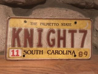 Vtg 89 South Carolina Knight7 Stamped Personalized License Plate Palmetto State