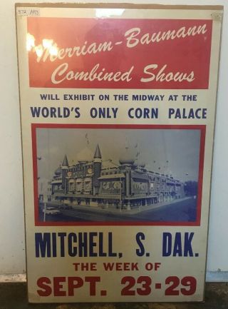 Vintage Carnival Poster,  1973 Corn Palace,  Mitchell,  South Dakota,  Sept 23 - 29