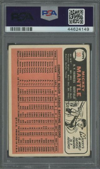 1966 Topps 50 Mickey Mantle York Yankees HOF PSA 2.  5 GOOD, 2