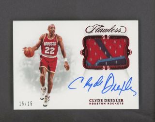 2018 - 19 Panini Flawless Ruby Clyde Drexler Hof Patch Signed Auto 15/15 Rockets