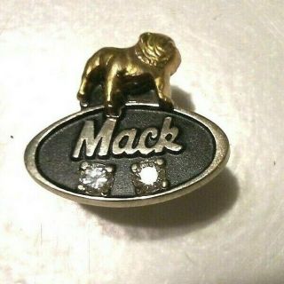 Vintage 2 Diamond Mack Truck Bulldog 20 Year Service Award Lapel Pin 10k Gold