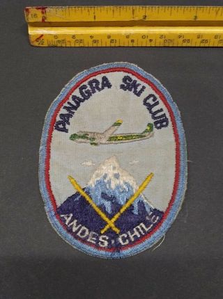 Panagra Ski Club Andes Chile Patch On Cloth Vintage With Airplane Mountains