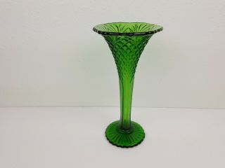Vintage Glass Bud Vase Vintage Green Glass Collectibles Duamond Pattern 8 " Tall