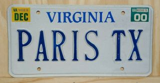 Virginia " Vanity " (paris,  Tx) License Plate