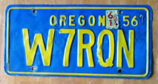 Oregon 1961 Amateur / Ham Radio License Plate W7rqn