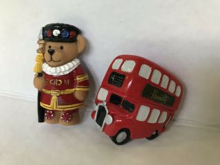 Harrods Resin Collectable Teddy Bear Fridge Magnets Jack London Bus Set Of 2