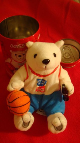 Collectible Athens 2004 Basketball Olympics Plush Polar Bear In Coca - Cola Can