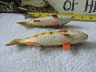 2 - Fishing Decoy Wood Body Metal Fins Marked R.  K.  Lot2