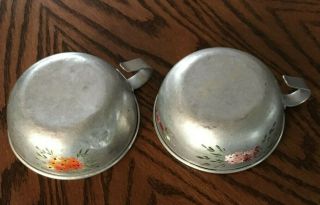 2 Vintage Metal Camping Cups / Bowls with Handle - Hand Painted Flowers 2