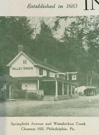 Valley Green Inn - Chestnut Hill - Philadelphia - Historic Menu