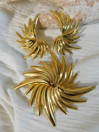 Retro Vintage Gold Plated Statement Brooch Pin And Earrings Set