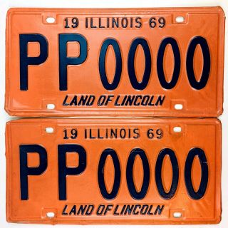 Illinois 1969 Pair License Plates Samples Muscle Car Tag Set Zeros Man Cave Gift