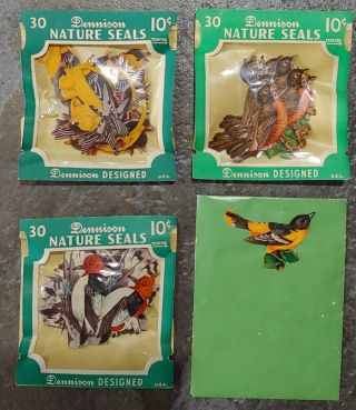 4 Packs Of Vintage Gummed Seals Stickers Dennison Nature Seals Birds