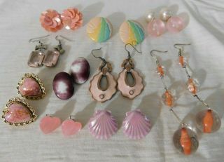 10 Pairs Of Vintage And Fashionable Earrings Pierced Pink,  Peach,  Purple,  Pastel