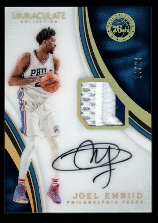 Joel Embiid /21 Auto Jersey Number Logo Patch Rc Sp 2016 - 17 Immaculate Autograph