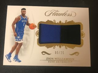 Zion Williamson 2019 - 20 Panini Flawless Gold Jumbo Patch /25 Duke Pelicans
