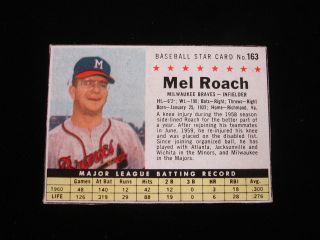 1961 Post Mel Roach Milwaukee Braves Baseball Card - 163 - Ex - Mt