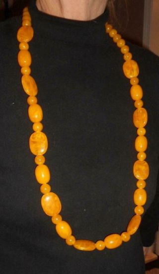 Vintage String Of Yellow Amber Graduated Round & Different Shaped Beads Necklace