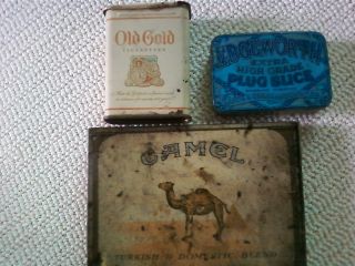 Vintage - Antique Cigarette/tobacco Tin Metal /camel/edgeworth Plug/old Gold