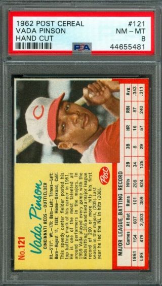 1962 Post Cereal Vada Pinson 121 Reds Psa 8 (nearmint -)