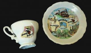 Vintage Nevada Miniature Tea Cup And Saucer Souvenir Collectible Decor
