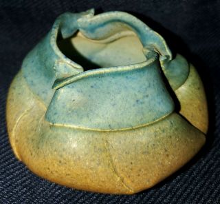 Vintage Signed Studio Pottery Blue Brown Pinch Pot Vase Weed Pot Valdivia Chile