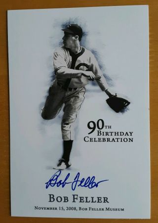 Bob Feller Autographed Signed Photo 90th Bday Museum Iowa Cleveland Indians