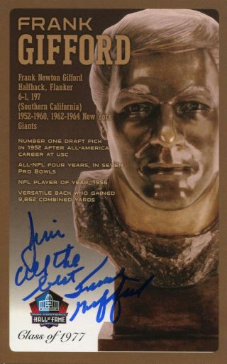 Frank Gifford Ny Giants Hof Postcard Signed Auto Autograph Not Psa Jsa Deceased