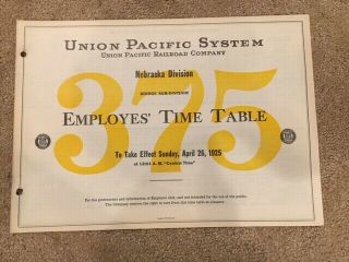 1925 Union Pacific Railroad Co Up Sys Employee Timetable Nebraska Division 375
