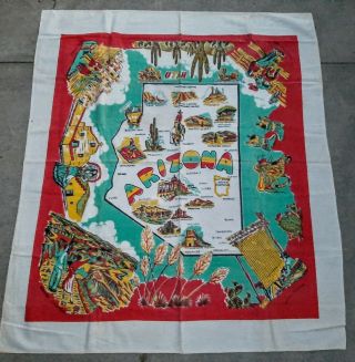 Vtg Large Cotton 40s/50s Arizona Souvenir Tablecloth 54 " X 46 " Cowboys Indians