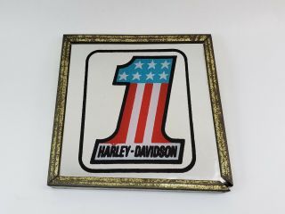 Vintage Harley - Davidson Framed Glass Mirror Carnival Prize 1 Logo 4 - 1/2 "